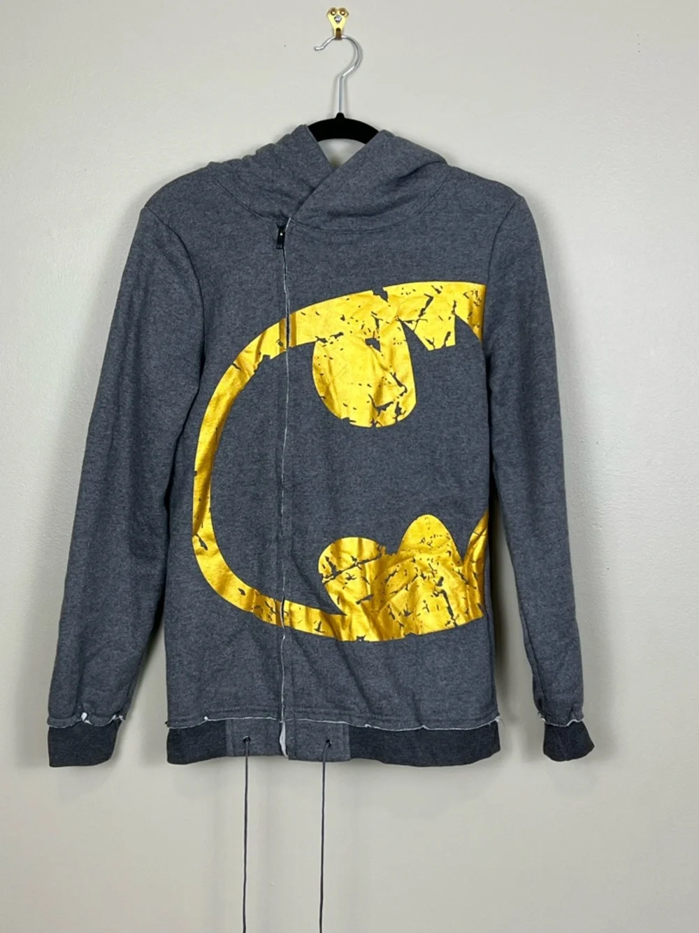 Batman Gray Hoodie‎ with Gold Sign unique side zipper Youth Size L